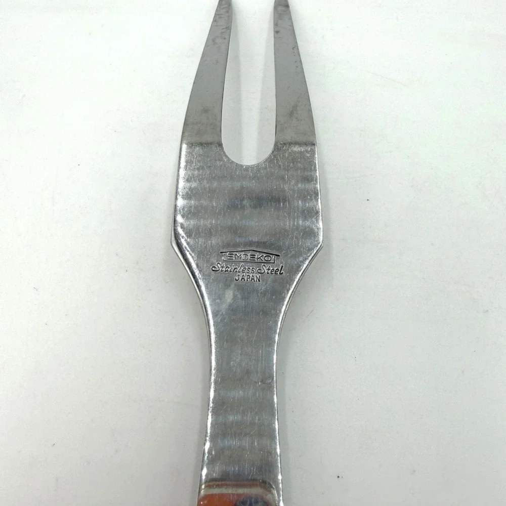 Vintage EMDEKO Stainless‎ Steel Meat Carving Fork Wood Handle Brass Rivets MCM